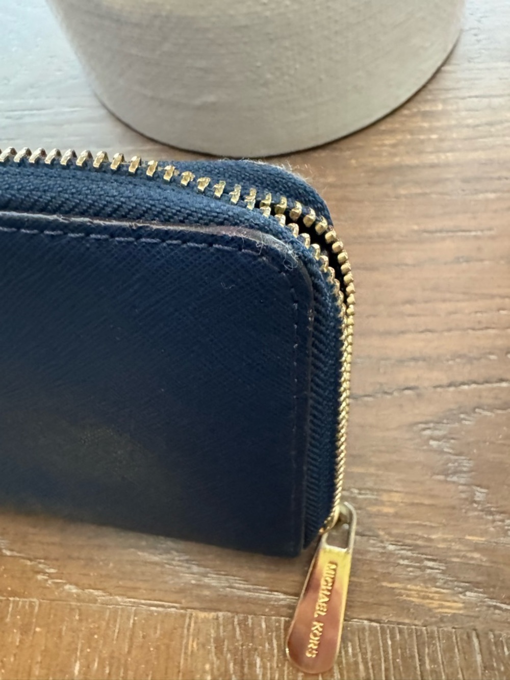 Michael Kors Navy Blue Textured Wallet with Gold MK Emblem - Picture 5 of 6